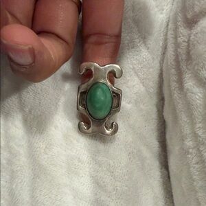 Vintage Source Unknown Silver Ring with Green Stone